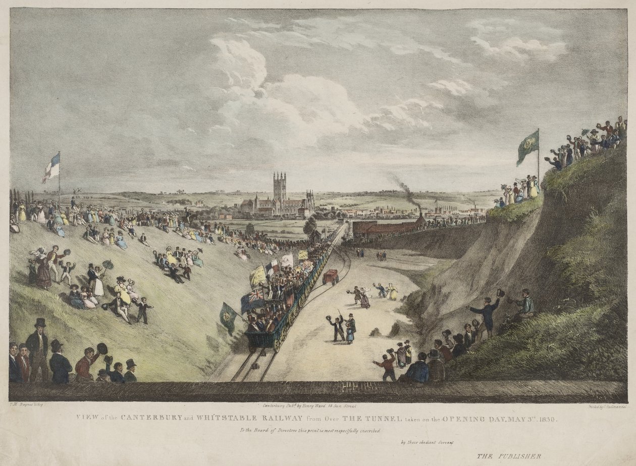 Ansicht der Canterbury und Whitstable Railway vom Tunnel am Eröffnungstag, 3. Mai 1830 von Thomas Mann Baynes