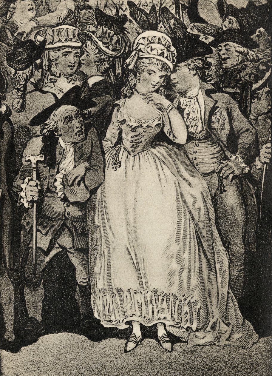 Mrs. Mary Robinson begleitet vom Prinzen von Wales und ihrem Ehemann Thomas Robinson von Thomas Rowlandson