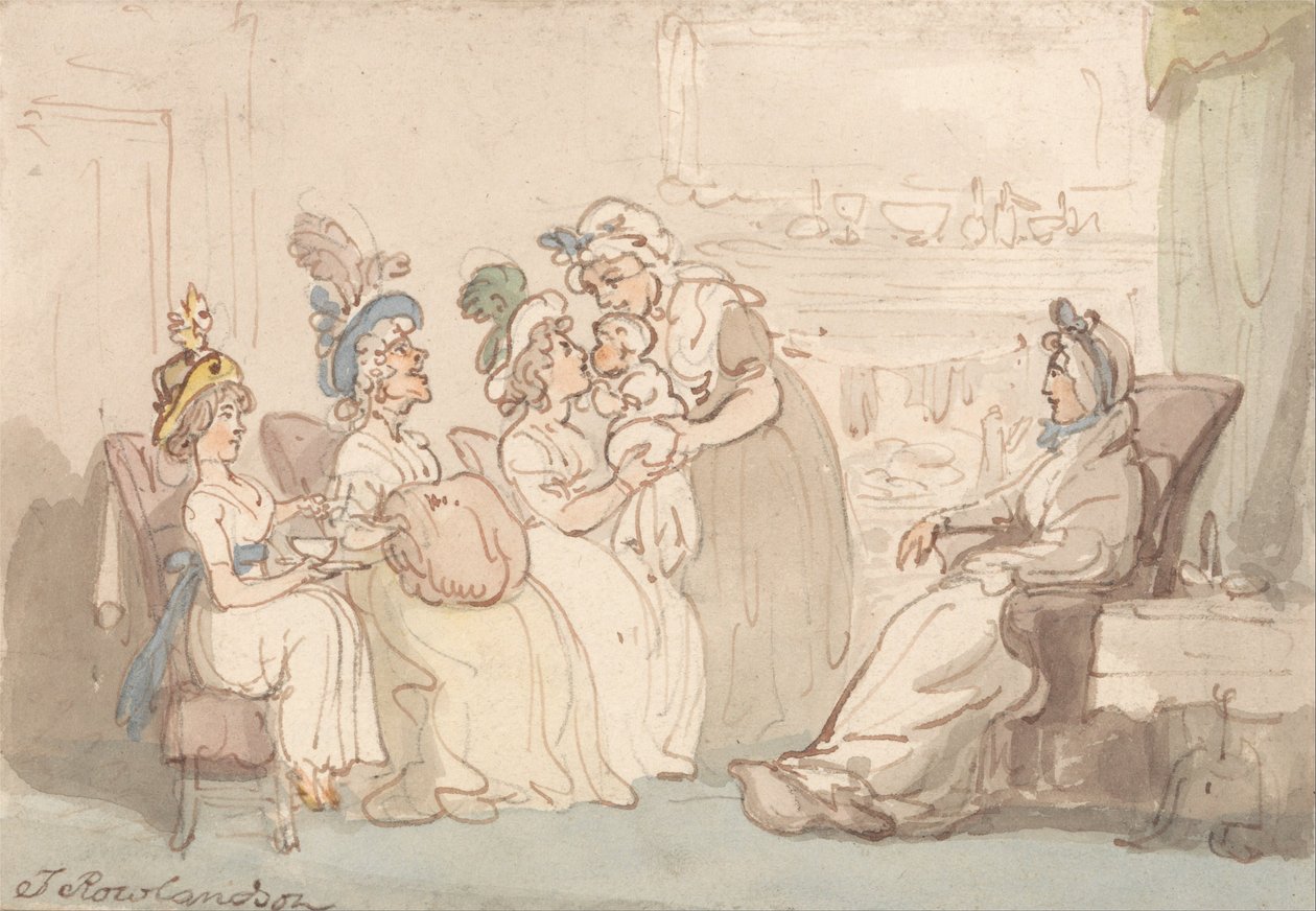 Die Besucher werden dem Baby gezeigt von Thomas Rowlandson