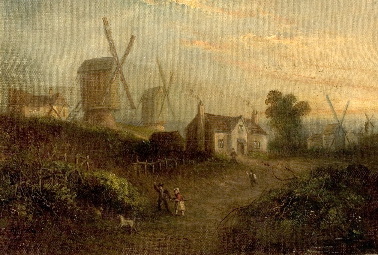 Mühlen und Ginsterbüsche im Nottingham Forest, 1848 von Thomas Sturge Moore