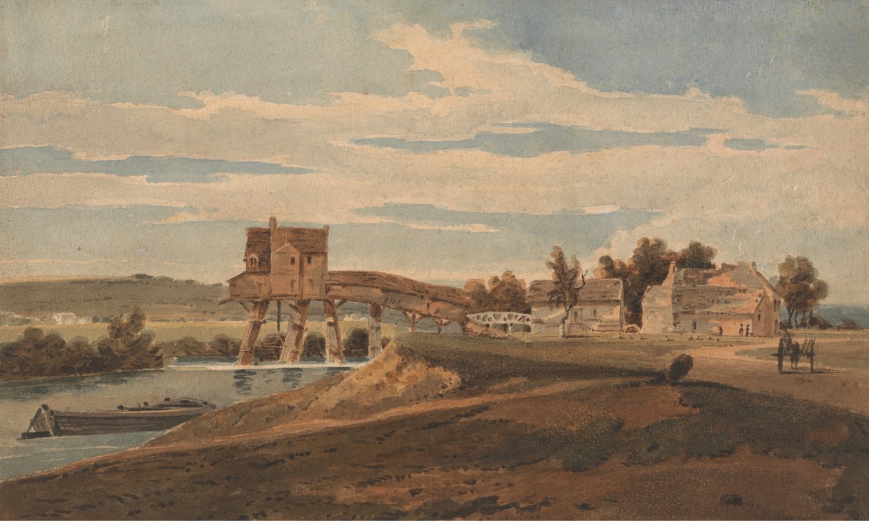 Die Wassermühle über der Brücke bei Charenton von Thomas after Girtin