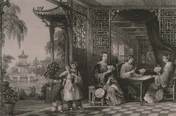 Damen einer Mandarin-Familie beim Kartenspiel, aus 