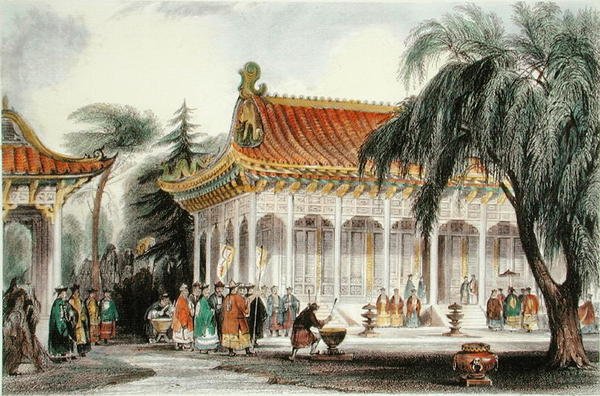 Die Audienzhalle im Palast von Yuen-ming-Yuan, Peking, um 1850 von Thomas (after) Allom