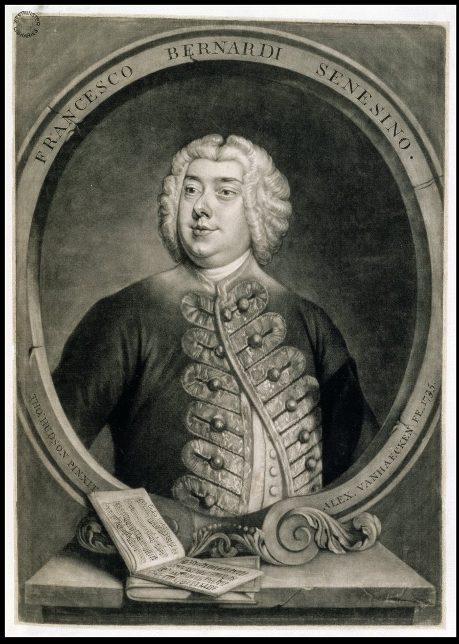 Francesco Bernardi Senesino, graviert von Alexander van Haecken (1701-58) von Thomas (after) Hudson