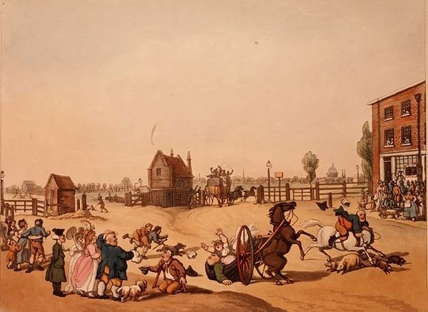 Eingang von Hackney oder Cambridge Heath Turnpike mit einer fernen Ansicht von St. Paul