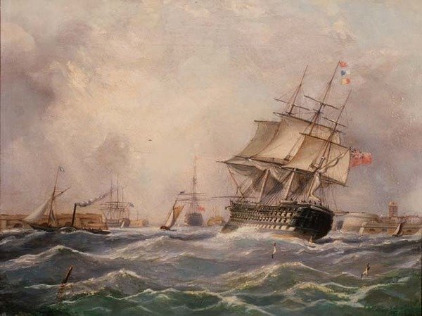 Britisches Kriegsschiff vor Portsmouth von Thomas (attr. to) Buttersworth