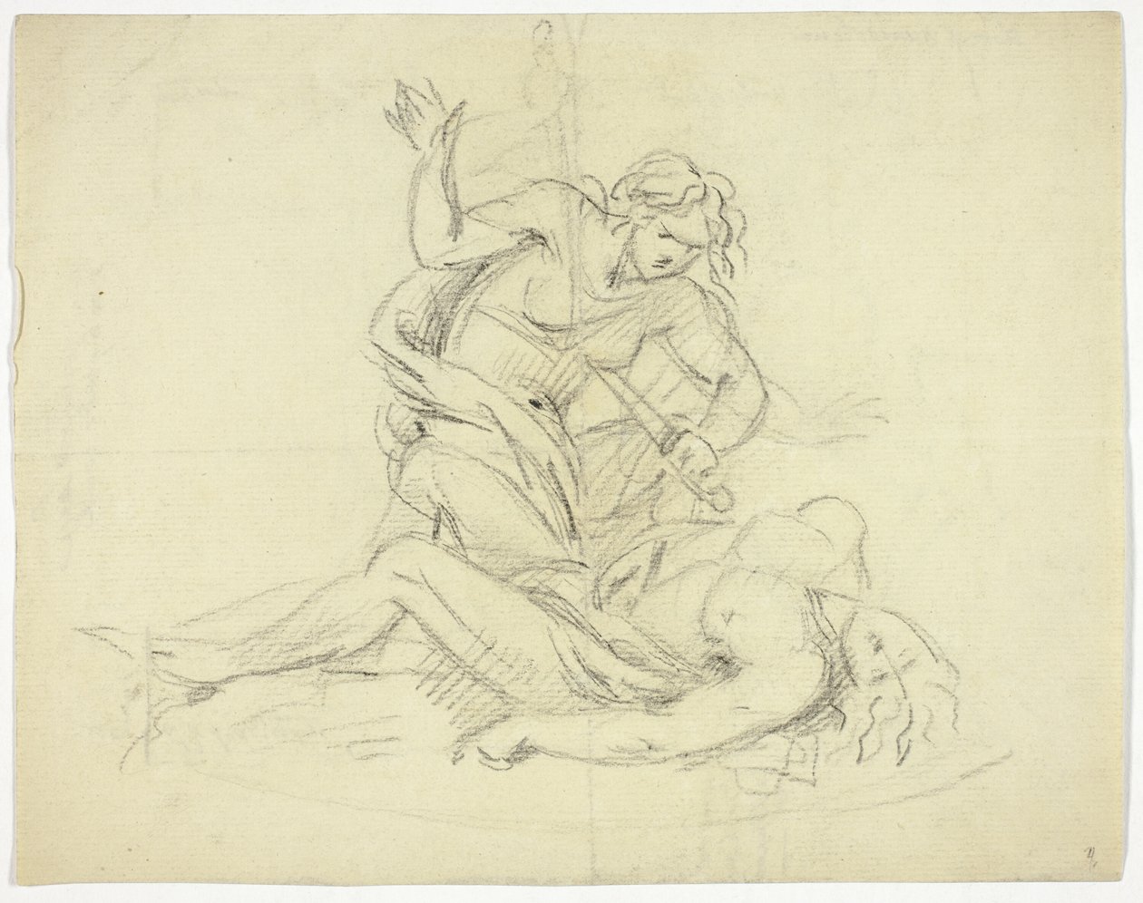Pyramus und Thisbe (recto); Drei männliche Figuren mit Mausoleum-Grundriss (verso) von Thomas Banks