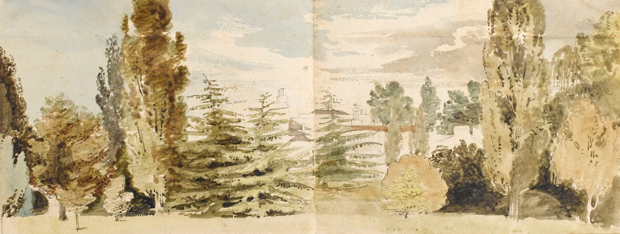 Ein Blick auf Merton Place vom Westen über Rasenflächen und den Fluss von Thomas Baxter