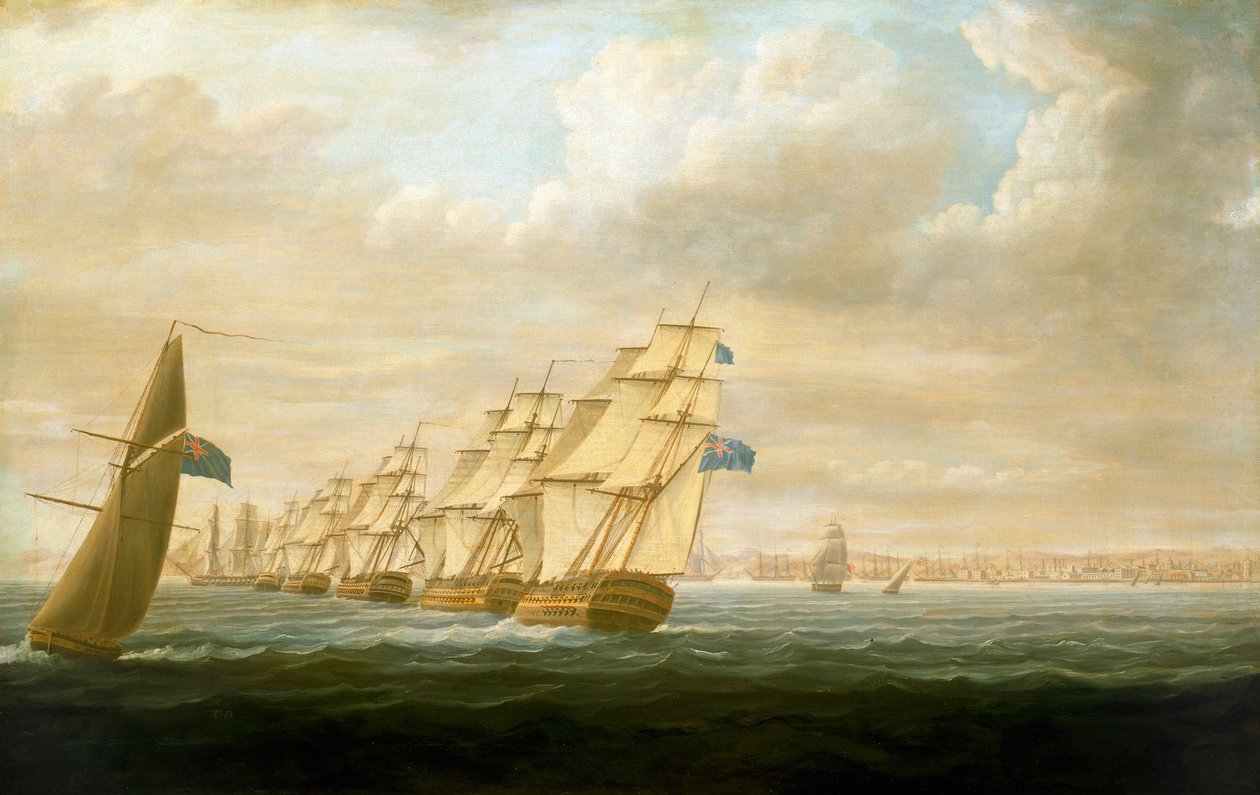Nelsons Küstenblockadegeschwader bei Cadiz, Juli 1797, um 1800 von Thomas Buttersworth