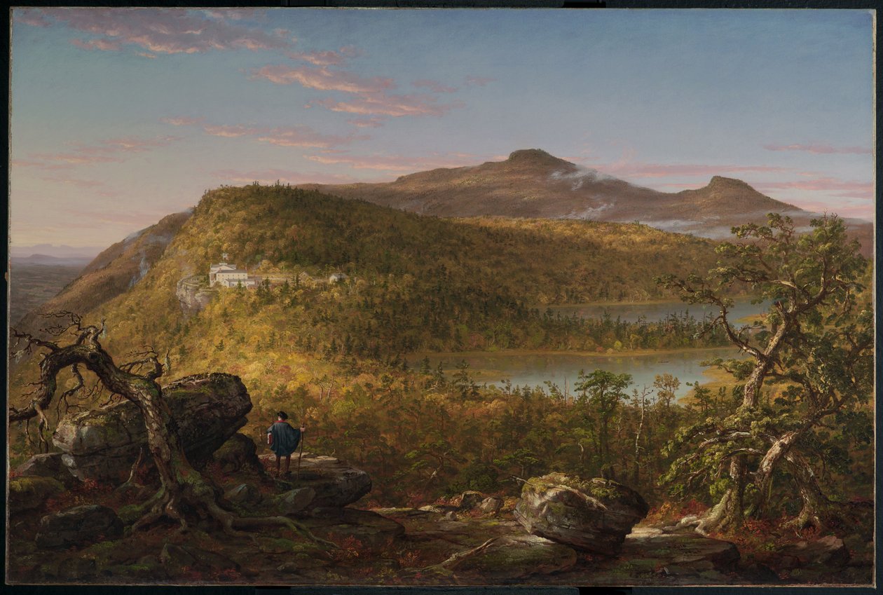 Ein Blick auf die zwei Seen und das Mountain House, Catskill Mountains, Morgen von Thomas Cole
