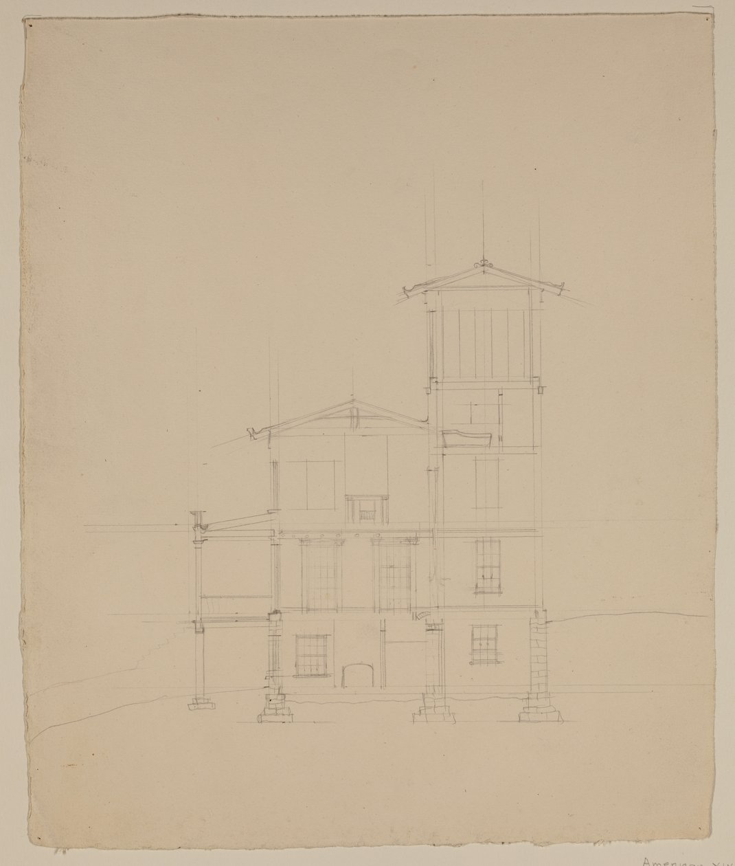 Zeichnung der vorgeschlagenen Villa in Catskill, ca. 1801-48 von Thomas Cole