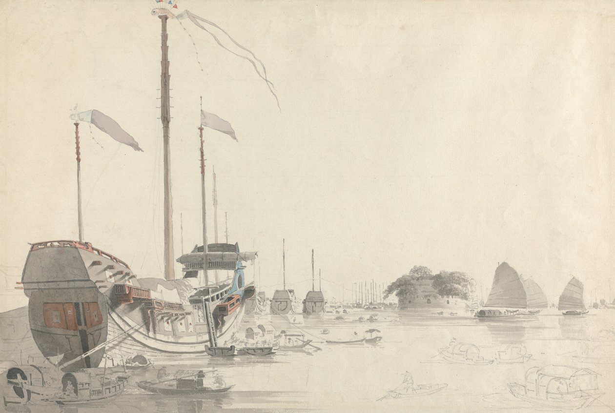 Boote in der Nähe eines niederländischen Forts, Kanton von Thomas Daniell