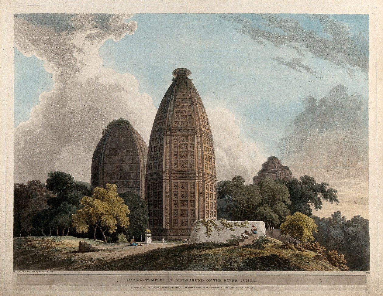 Hindutempel in Bindrabund am Fluss Jumna von Thomas Daniell