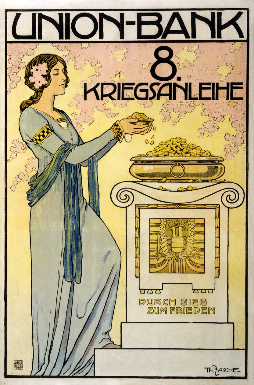 Österreichische Spendenkampagne Union-Bank, 8. Kriegsanleihe; durch Sieg zum Frieden, veröffentlicht 1918 von Thomas Fasche
