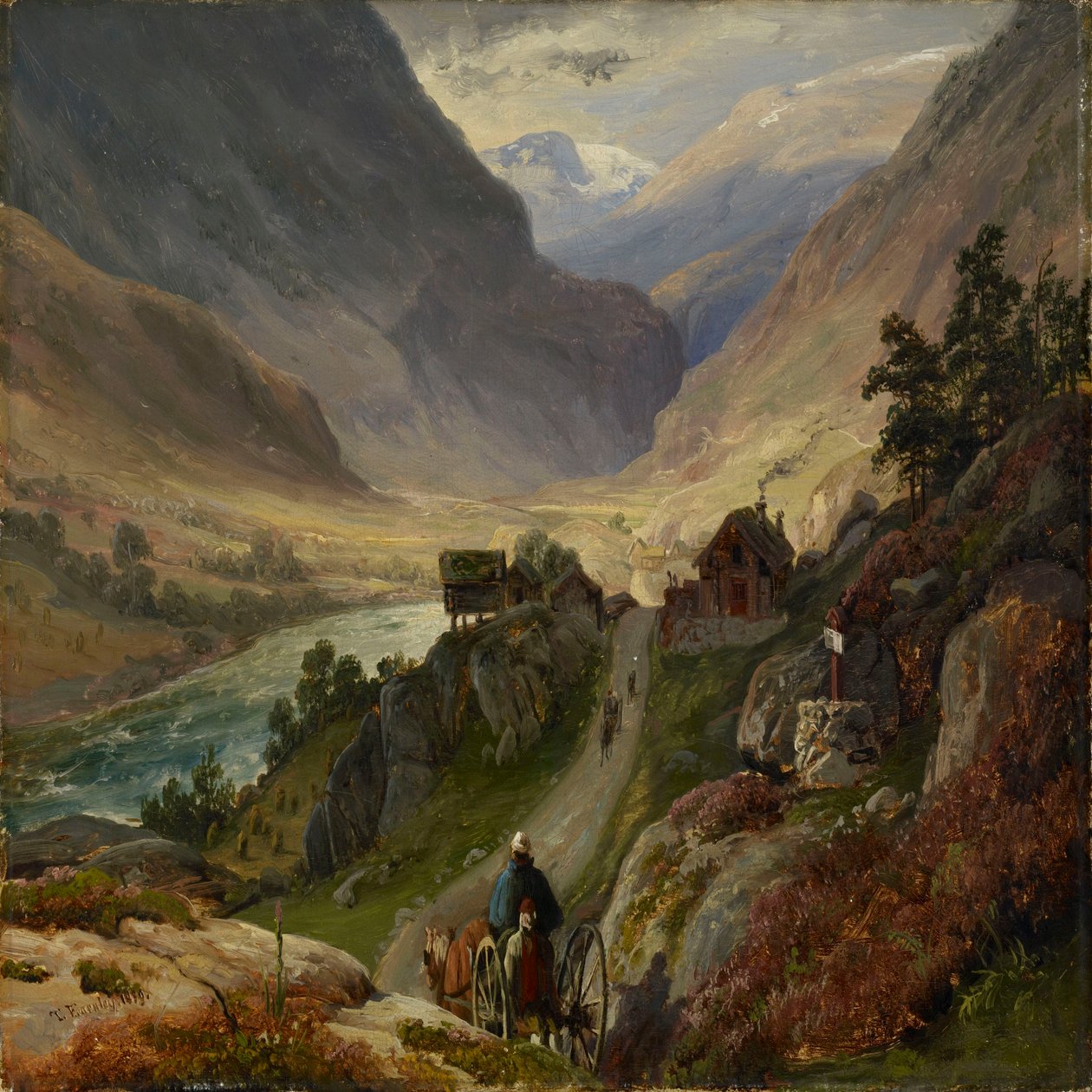 Steile Straßen in Lærdal von Thomas Fearnley