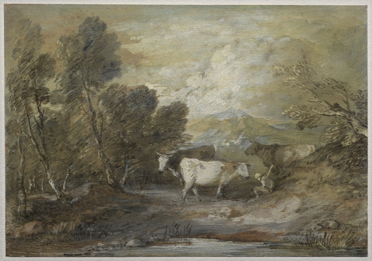 Ein Hirte mit drei Kühen an einem Hochlandteich, Mitte 1780er Jahre von Thomas Gainsborough