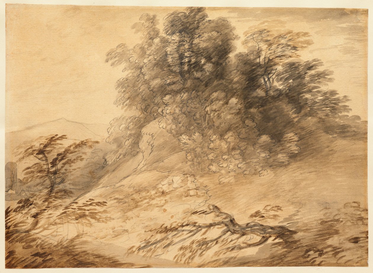 Landschaft mit einer Baumgruppe auf einem Hügel von Thomas Gainsborough