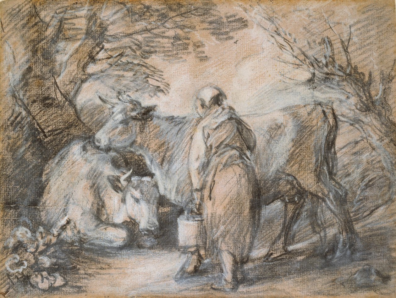 Melkerin mit zwei Kühen, Mitte des 18. Jahrhunderts von Thomas Gainsborough