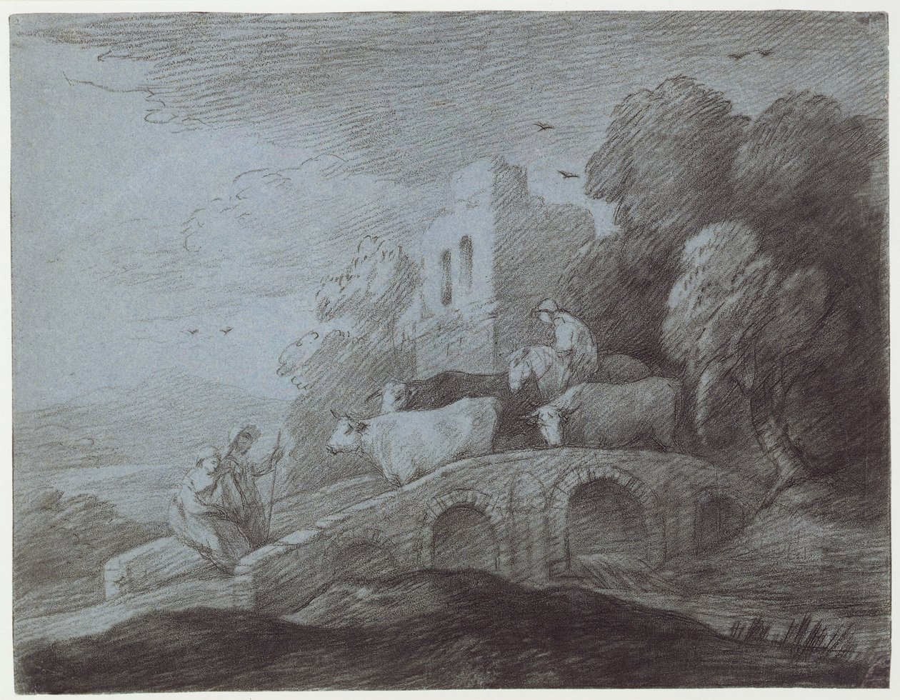 Bewaldete Landschaft mit Viehtreiber (Radierung auf Papier) von Thomas Gainsborough