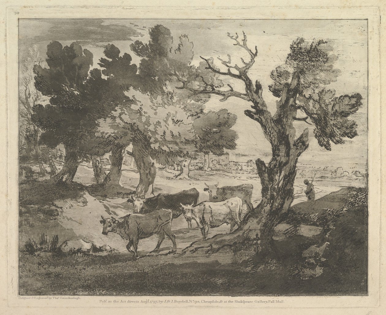 Waldlandschaft mit Hirten und Kühen, 1. August 1797 von Thomas Gainsborough