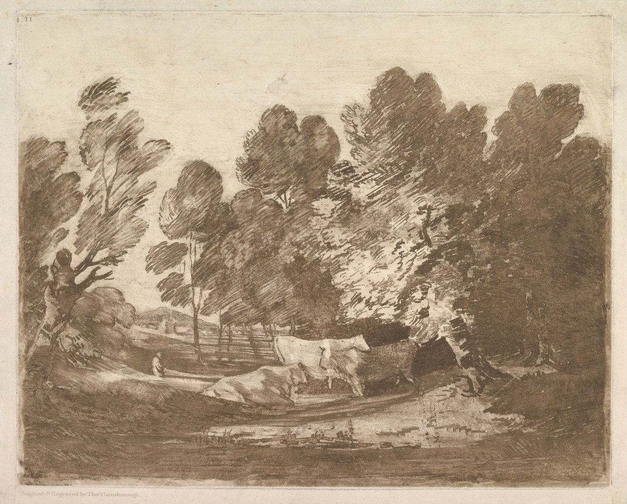 Waldlandschaft mit Hirten und Kühen, 1. August 1797 von Thomas Gainsborough