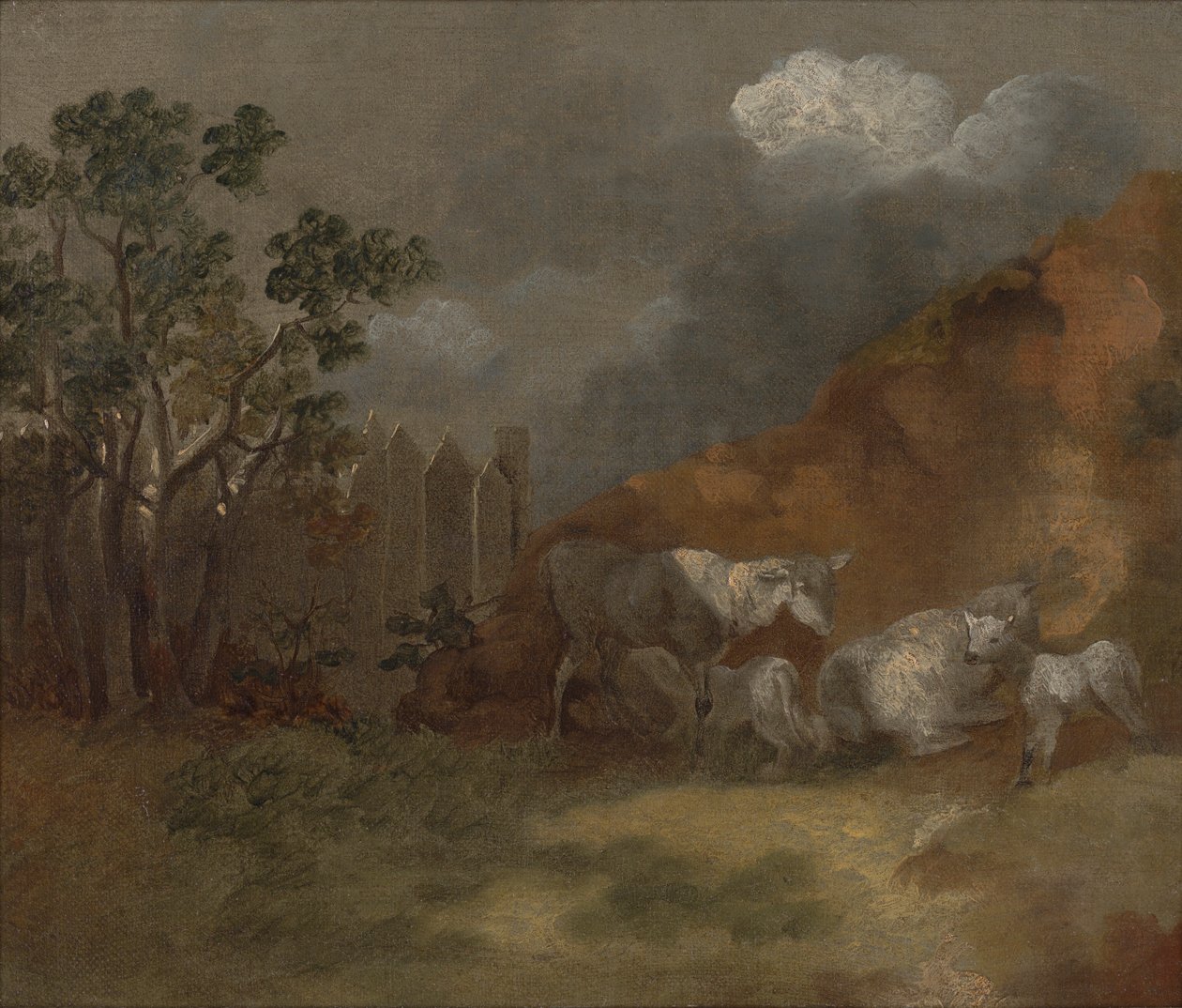 Schafe und Lämmer an einem Zaun von Thomas Gainsborough RA