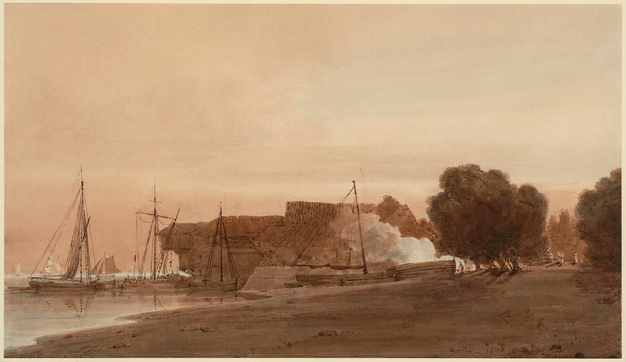 Eine Werft an der Mündung eines Flussarms von Thomas Girtin