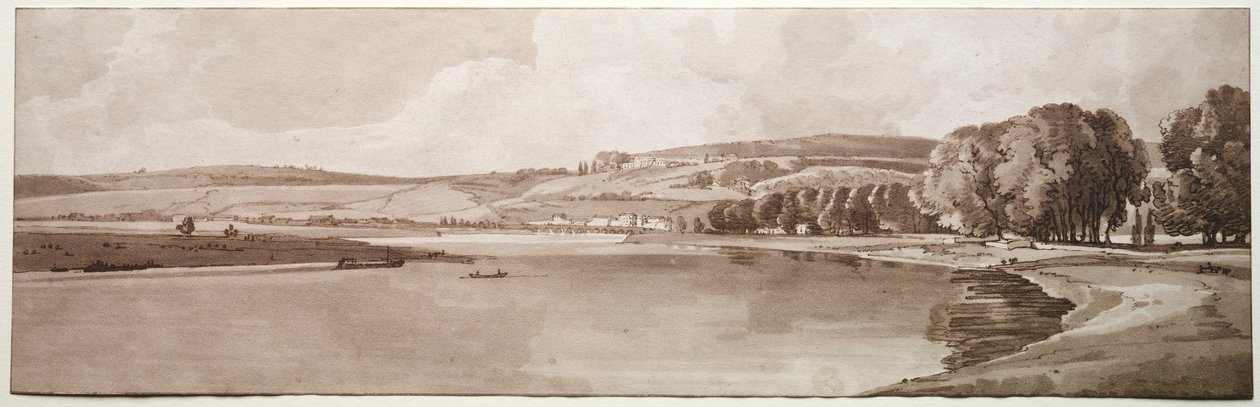 Auswahl von zwanzig der malerischsten Ansichten in Paris: Blick auf Belle Vue & Pont de Sèvres von Thomas Girtin