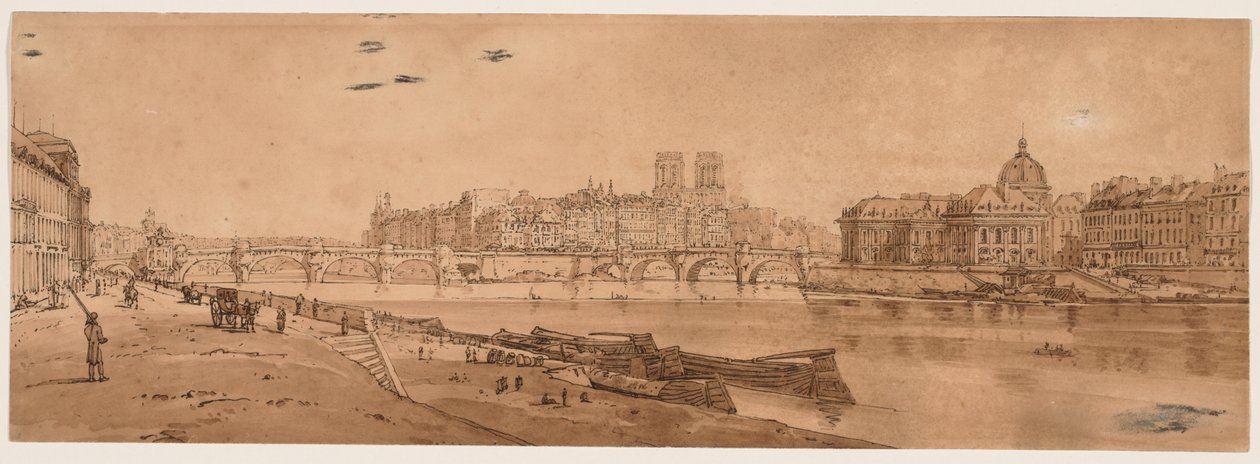 Eine Auswahl von zwanzig der malerischsten Ansichten in Paris: Ansicht von Pont Neuf, Teil des Louvre, Notre Dame und das College der vier Nationen von Thomas Girtin