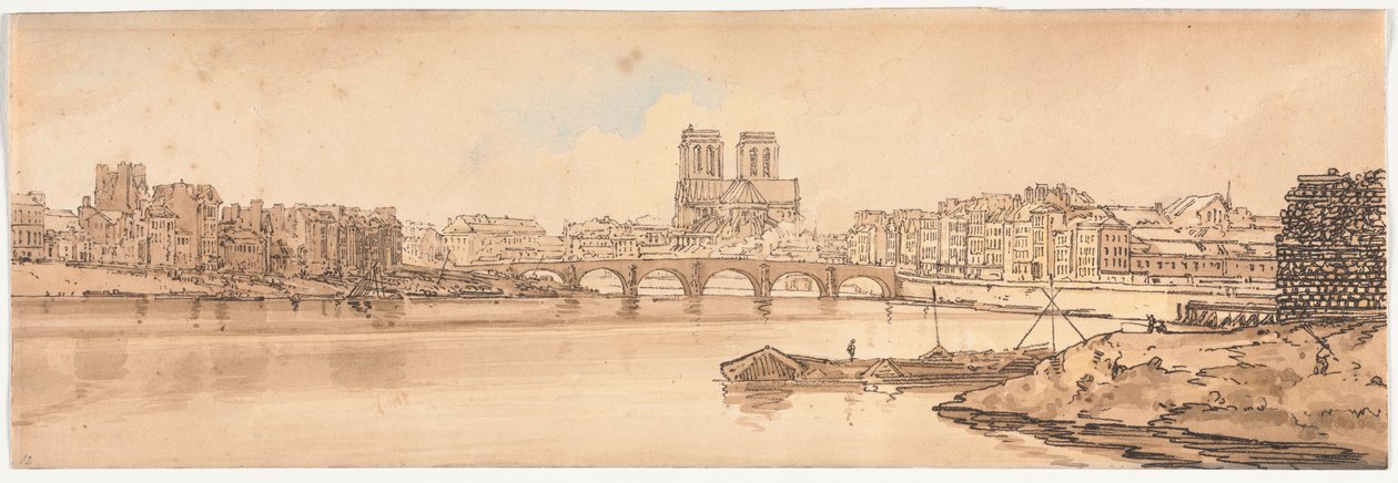 Eine Auswahl von zwanzig der malerischsten Ansichten in Paris: Blick auf Pont de la Tournelle und Notre Dame vom Arsenal aus von Thomas Girtin