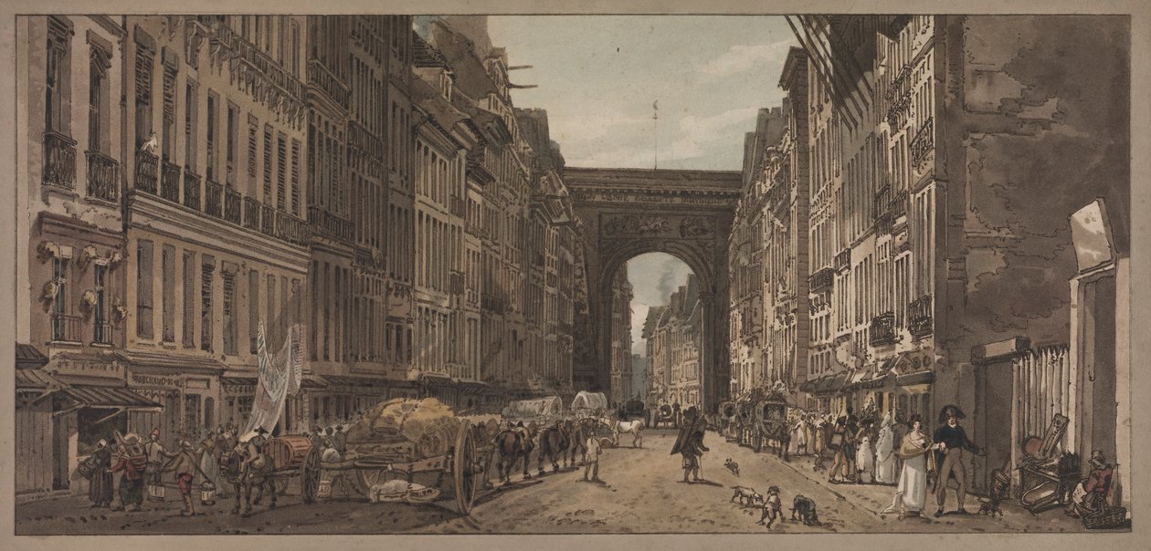 Eine Auswahl von zwanzig der malerischsten Ansichten in Paris: Ansicht des Tores von St. Denis..., 1803 von Thomas Girtin