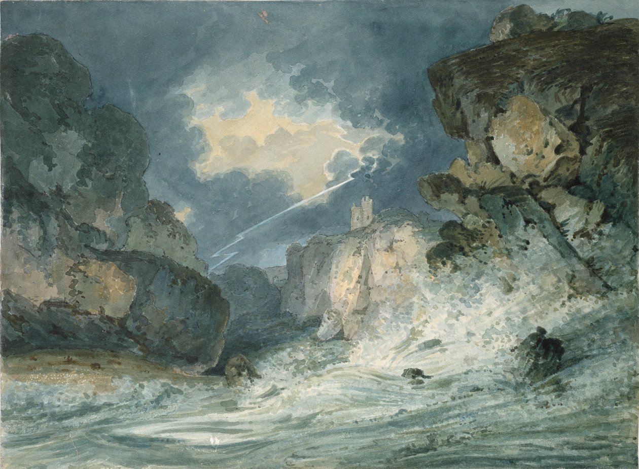 Dunstanburgh Castle, Northumberland, in einem Gewitter, ca. 1794 von Thomas Girtin