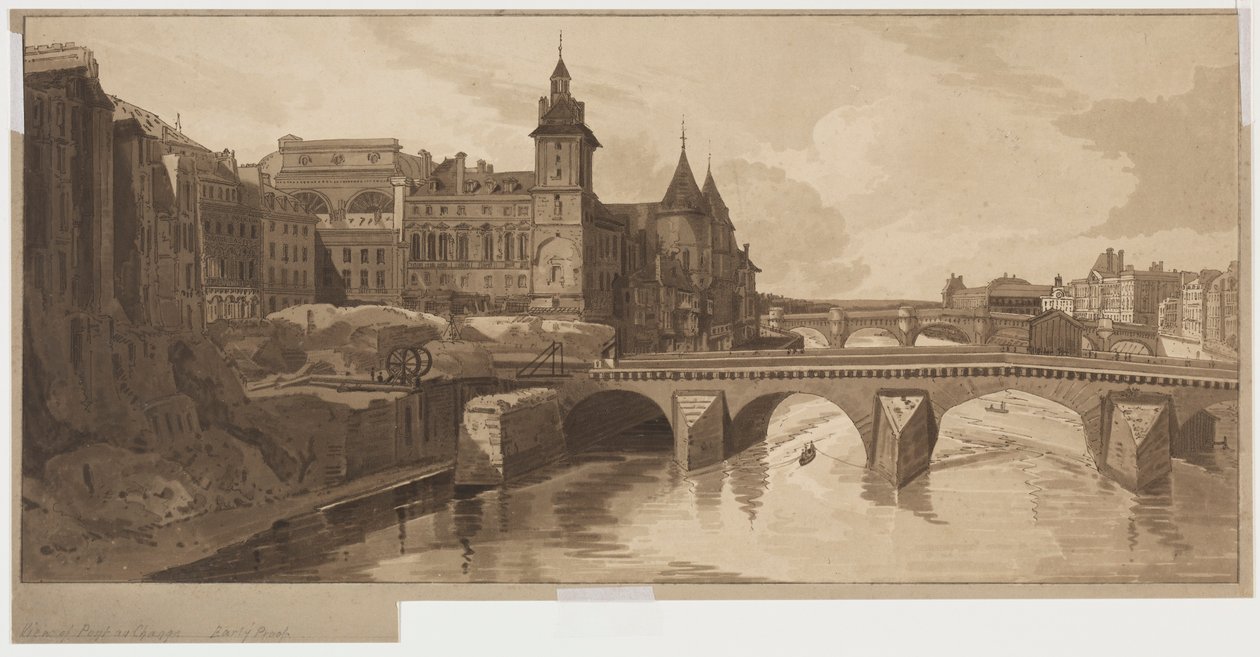 Auswahl von zwanzig der malerischsten Ansichten in Paris: Blick auf Pont au Change, 1802 von Thomas Girtin