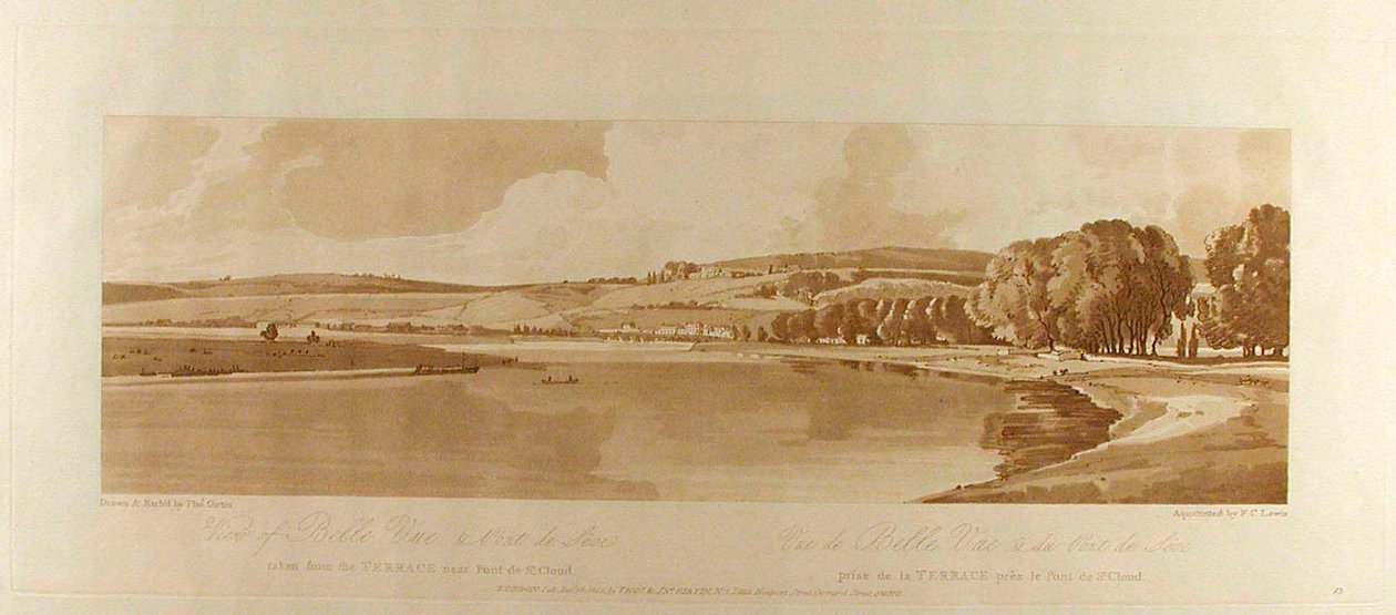 Blick auf Belle Vue & Pont du Sève von der Terrasse in der Nähe von Pont du St. Cloud von Thomas Girtin
