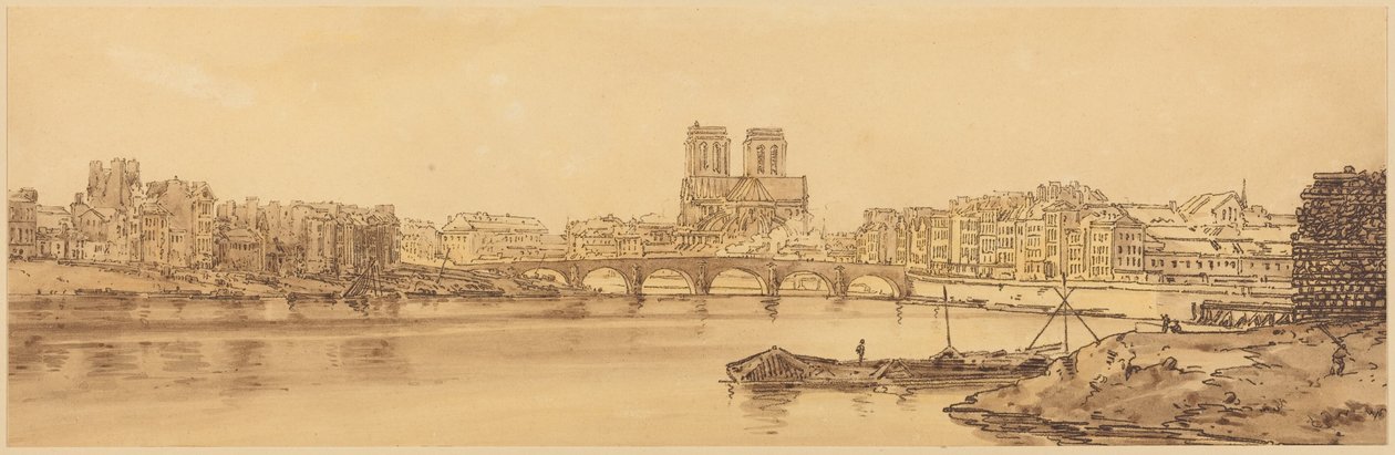 Ansicht der Pont de la Tournelle und Notre Dame vom Arsenal: Pl.11 von Thomas Girtin
