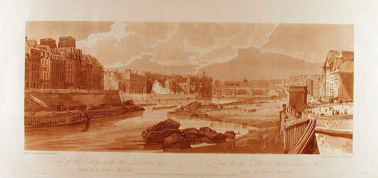 Ansicht der Stadt mit dem Louvre &c vom Pont-Marie aus gesehen von Thomas Girtin