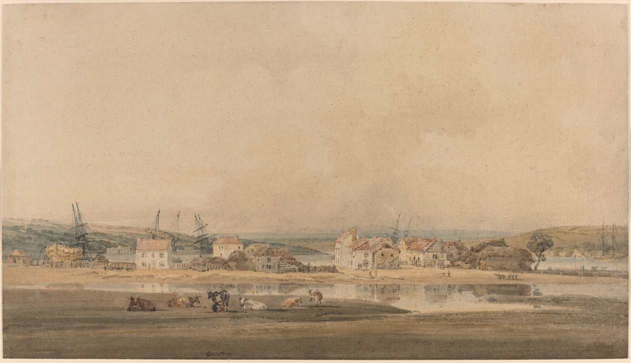 Dorf entlang eines Flussmündungsgebiets in Devon von Thomas Girtin