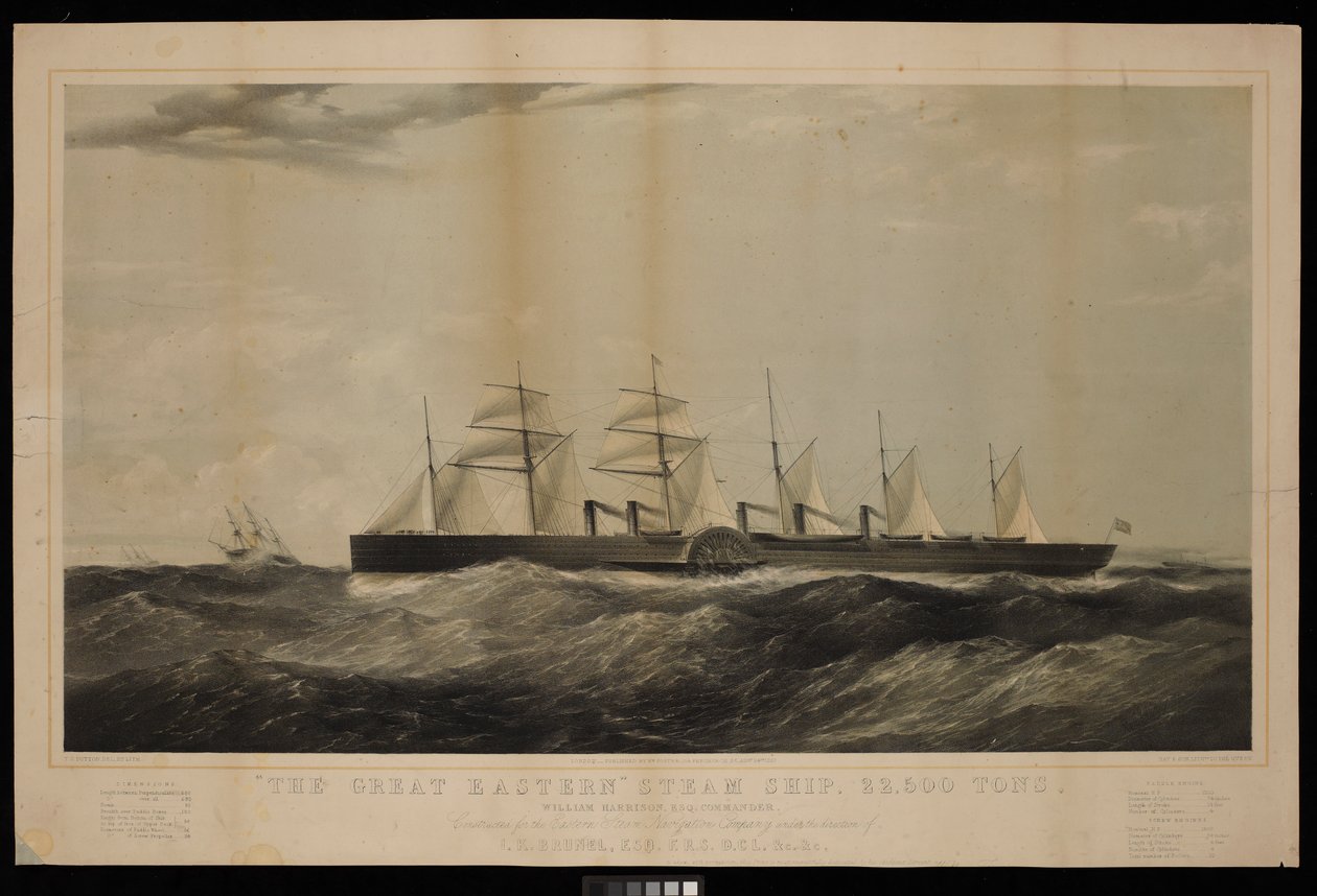 Das Dampfschiff Great Eastern... William, Harrison, Esq, Kommandant, gebaut für die Eastern Steam Navigation Company unter der Leitung von I K Brunel... von Thomas Goldsworth Dutton