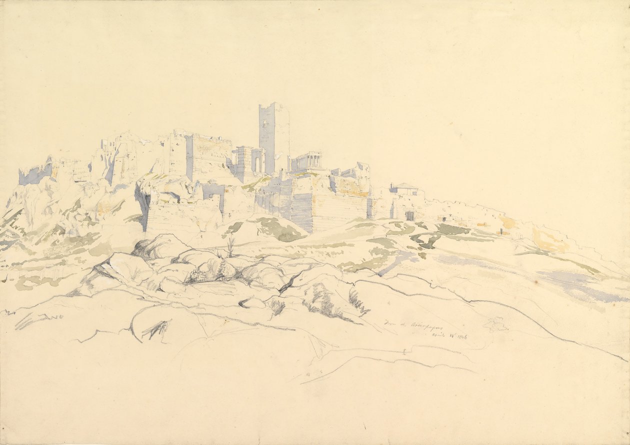Die Akropolis vom Areopag aus, Athen, 24. April 1846 von Thomas Hartley Cromek