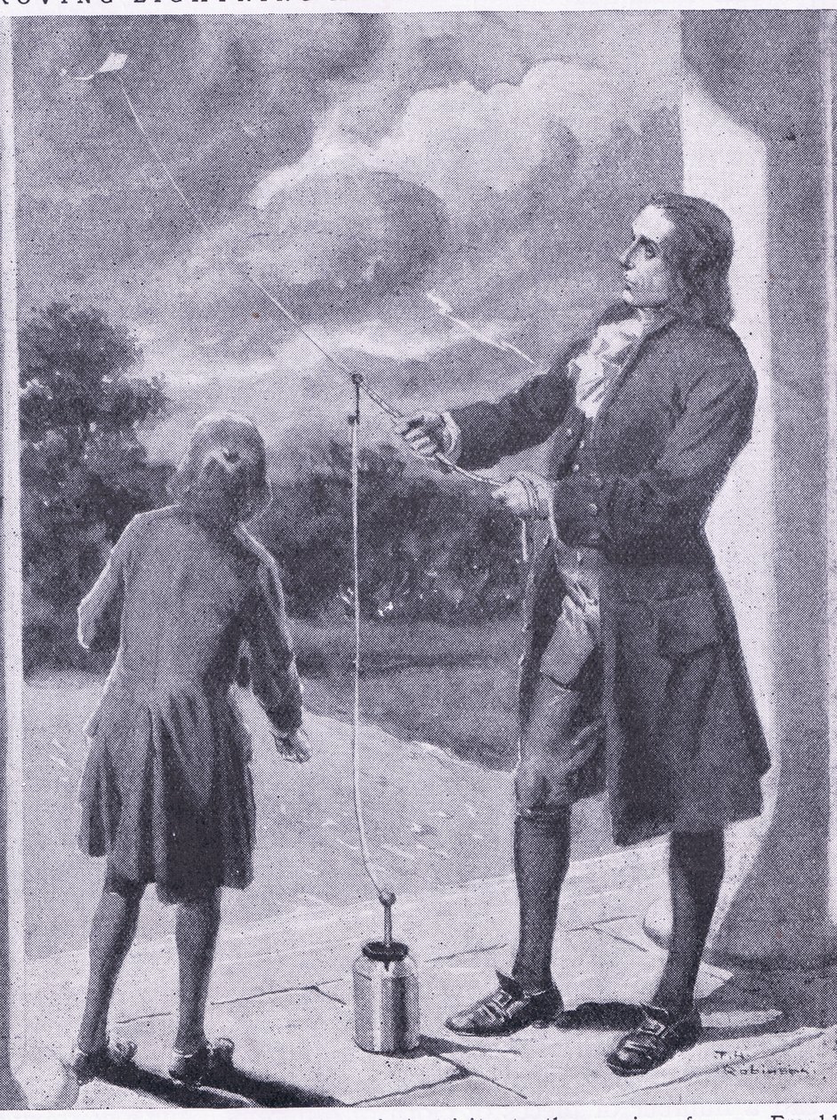 Franklin beweist Blitz und elektrische Phänomene, Illustration aus 