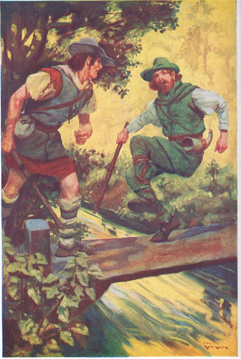 In einem unglücklichen Moment rutschte er auf den Holzbrettern aus von Thomas Heath Robinson