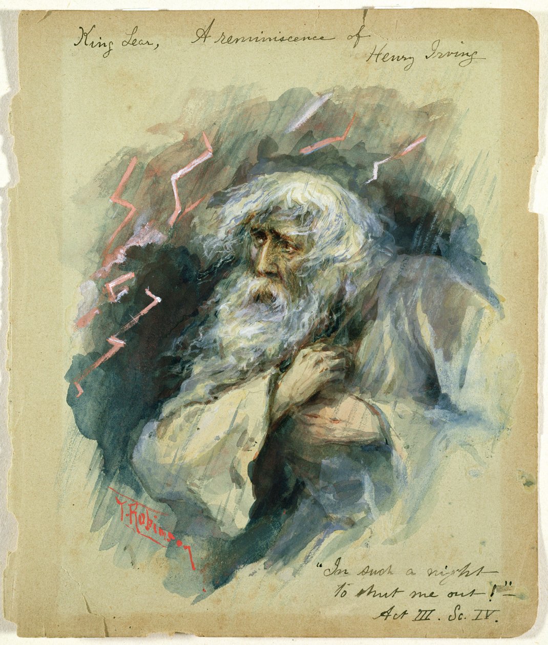 König Lear, eine Erinnerung an Henry Irving: "In so einer Nacht mich auszuschließen!", Akt III, Szene 4 von Thomas Heath Robinson