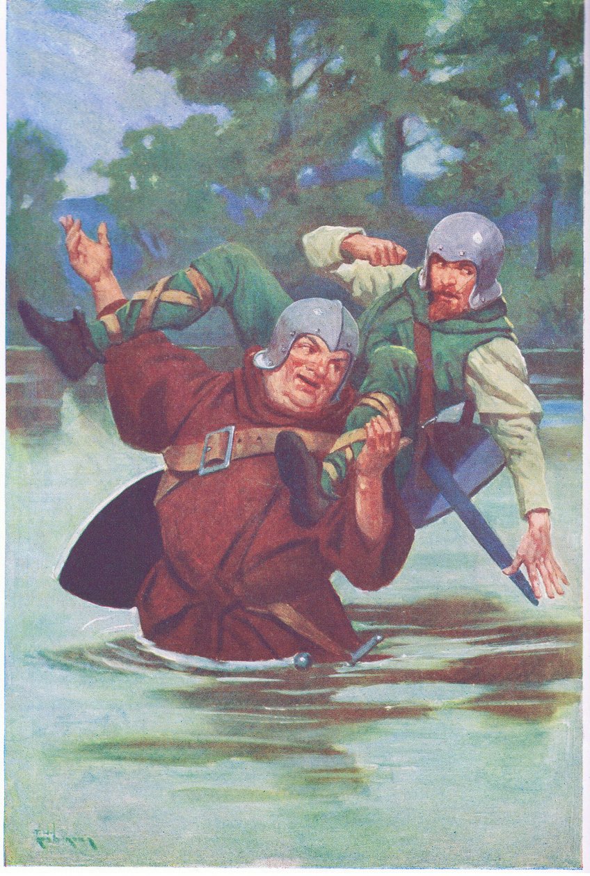 Mit einem Ruck seiner großen Hände schickte er den Gesetzlosen ins Straucheln in den Strom von Thomas Heath Robinson