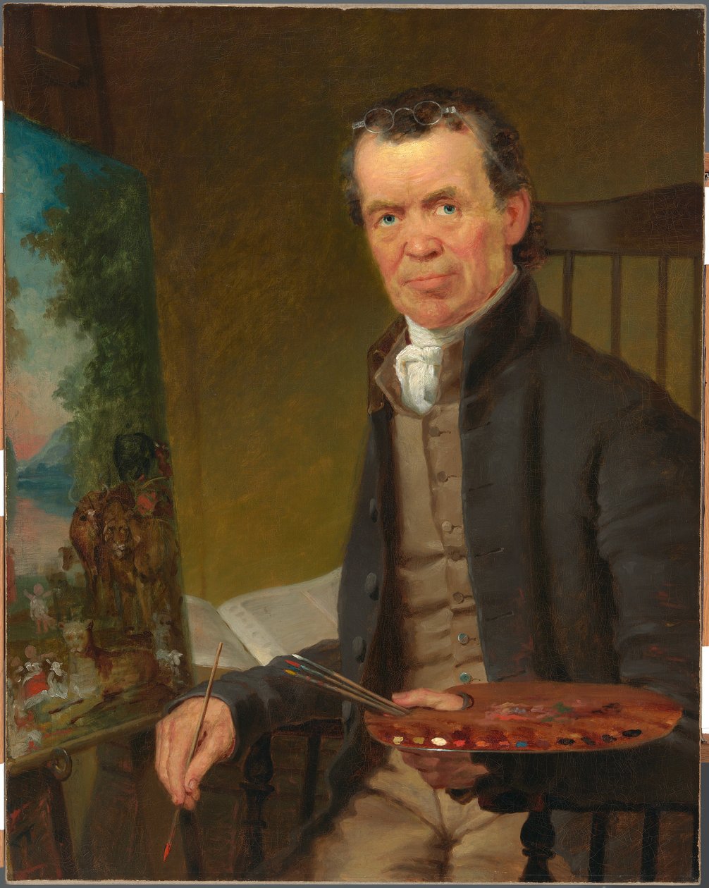 Porträt von Edward Hicks, der das Friedliche Königreich malt von Thomas Hicks