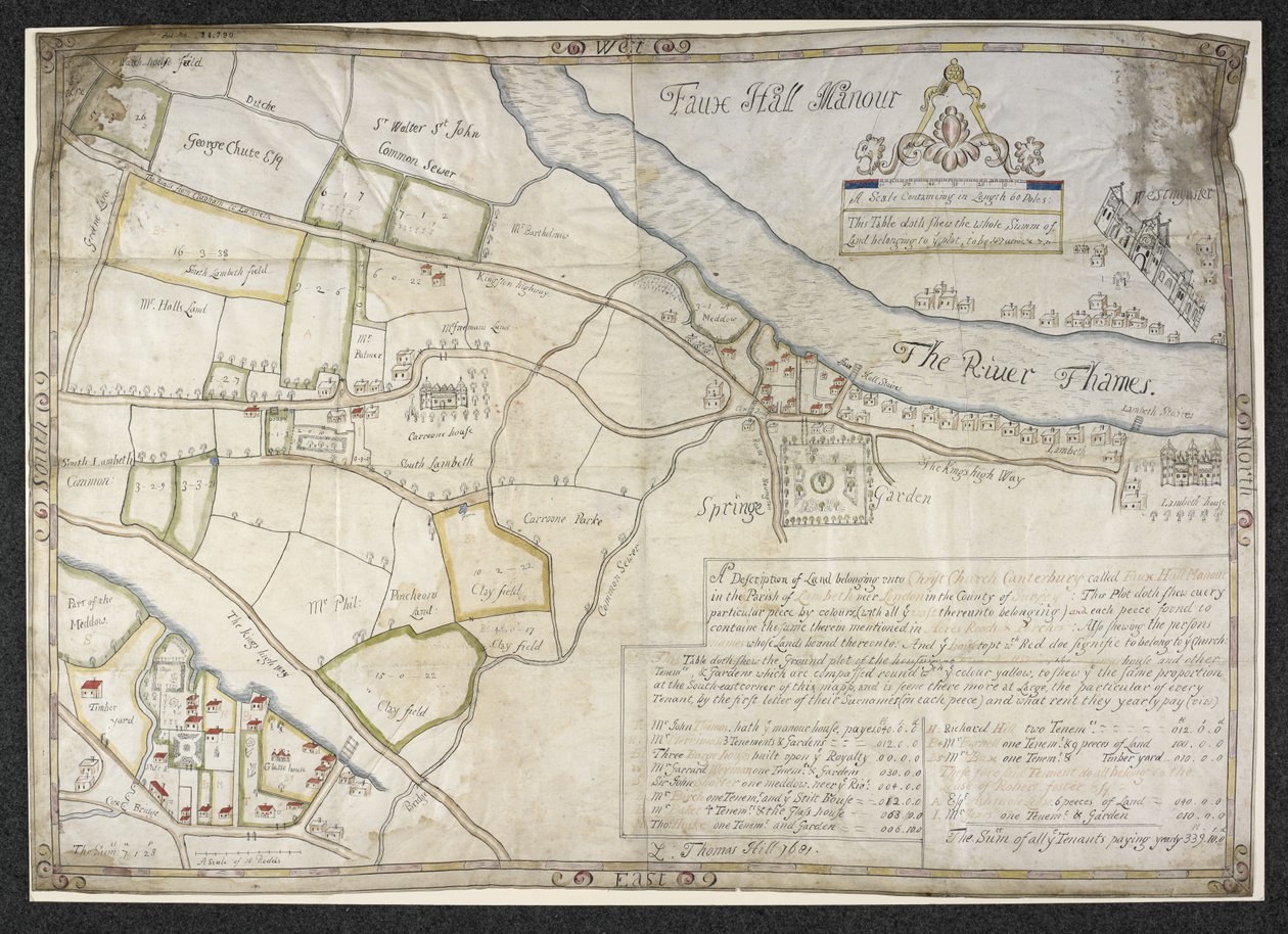 Plan von Faux Hall [jetzt Vauxhall] Herrenhaus, in Lambeth, Surrey von Thomas Hill