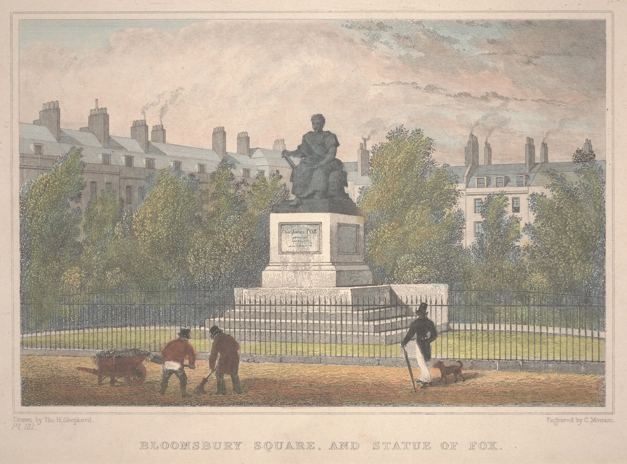 Bloomsbury Square mit Statue von Fox, graviert von Charles Mottram (1806-76) von Thomas Hosmer Shepherd