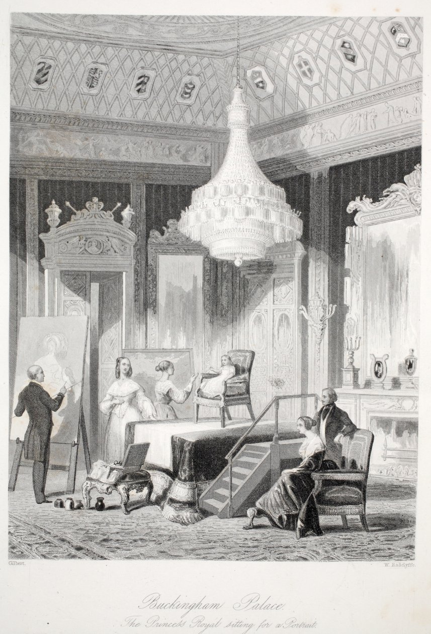 Buckingham Palace - Die Prinzessin Royal sitzt für ein Porträt, aus London Interiors mit ihren Kostümen und Zeremonien, veröffentlicht von Joseph Mead, London, ca. 1843 von Thomas Hosmer Shepherd