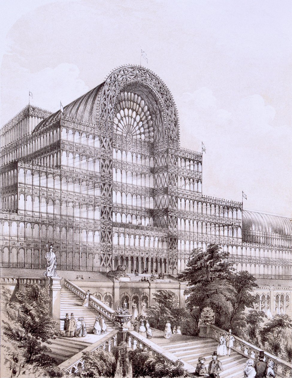 Kristallpalast in Sydenham, die Vorderseite des Großen Transepts, ca. 1854 von Thomas Hosmer Shepherd