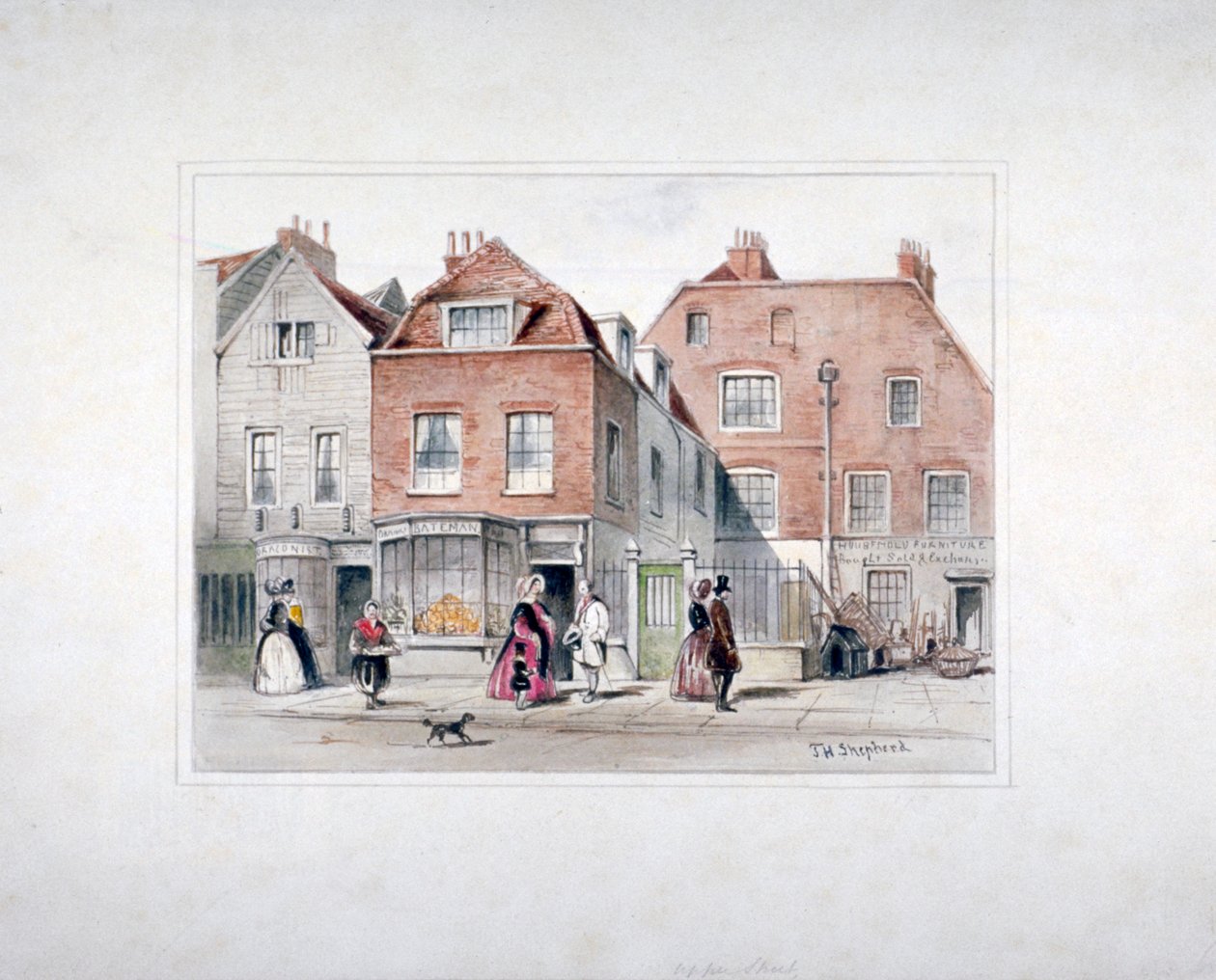 Mr. Upcotts Haus und Figuren in der Upper Street, Islington, London von Thomas Hosmer Shepherd