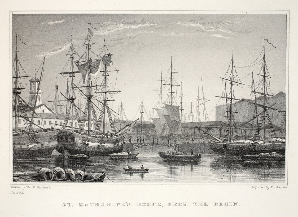 St Katherine Docks, vom Becken aus, Tower, aus 